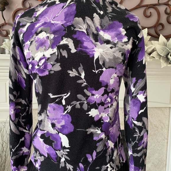 Karen Scott Black and Floral Print Cardigan - Picture 6 of 9